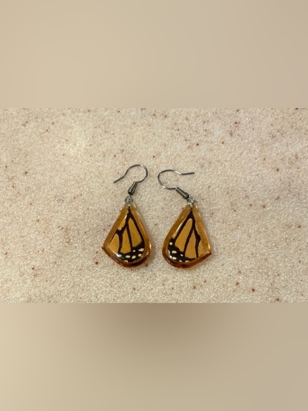 Handmade Monarch Wing Teardrop Earrings - Yellow